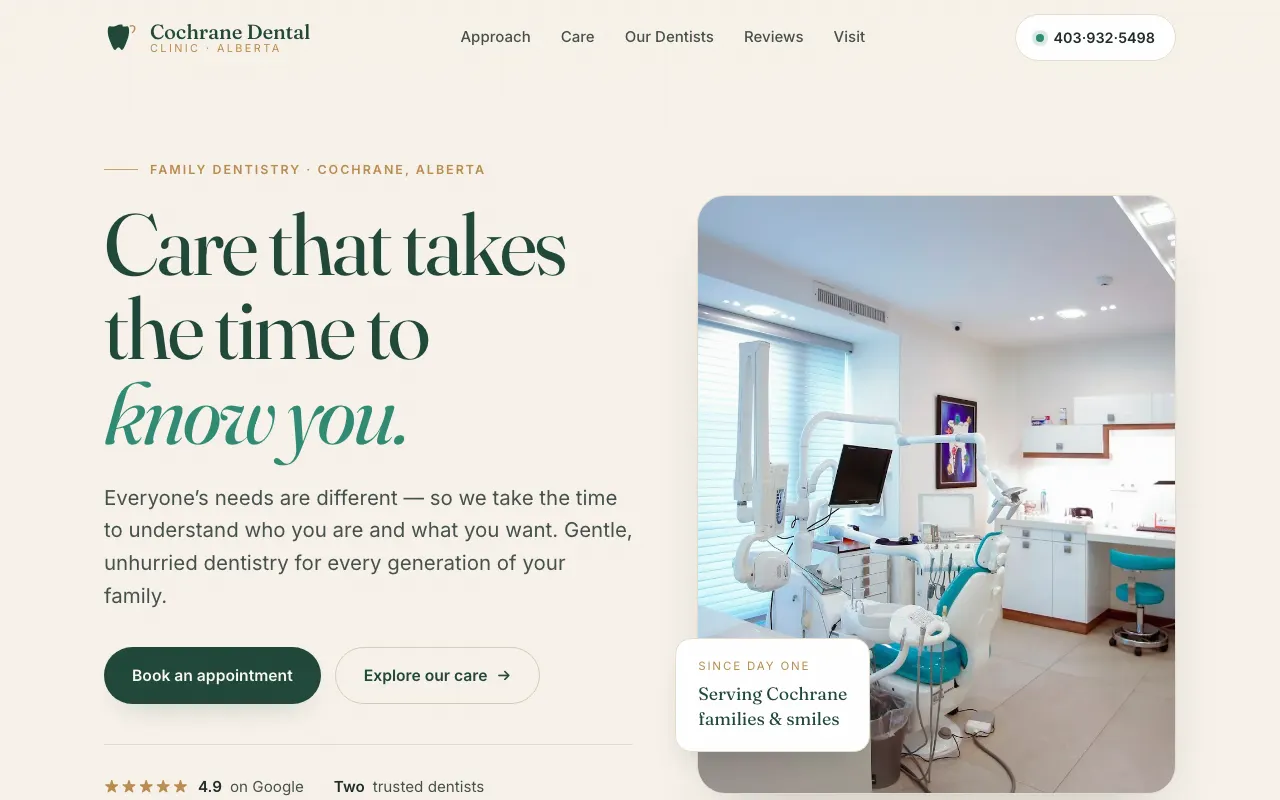 A family dental clinic in Cochrane - redesigned website