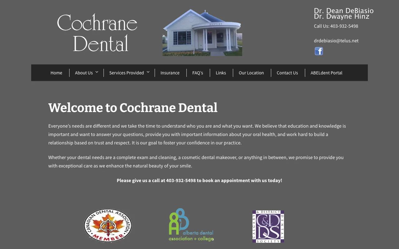 A family dental clinic in Cochrane - old website