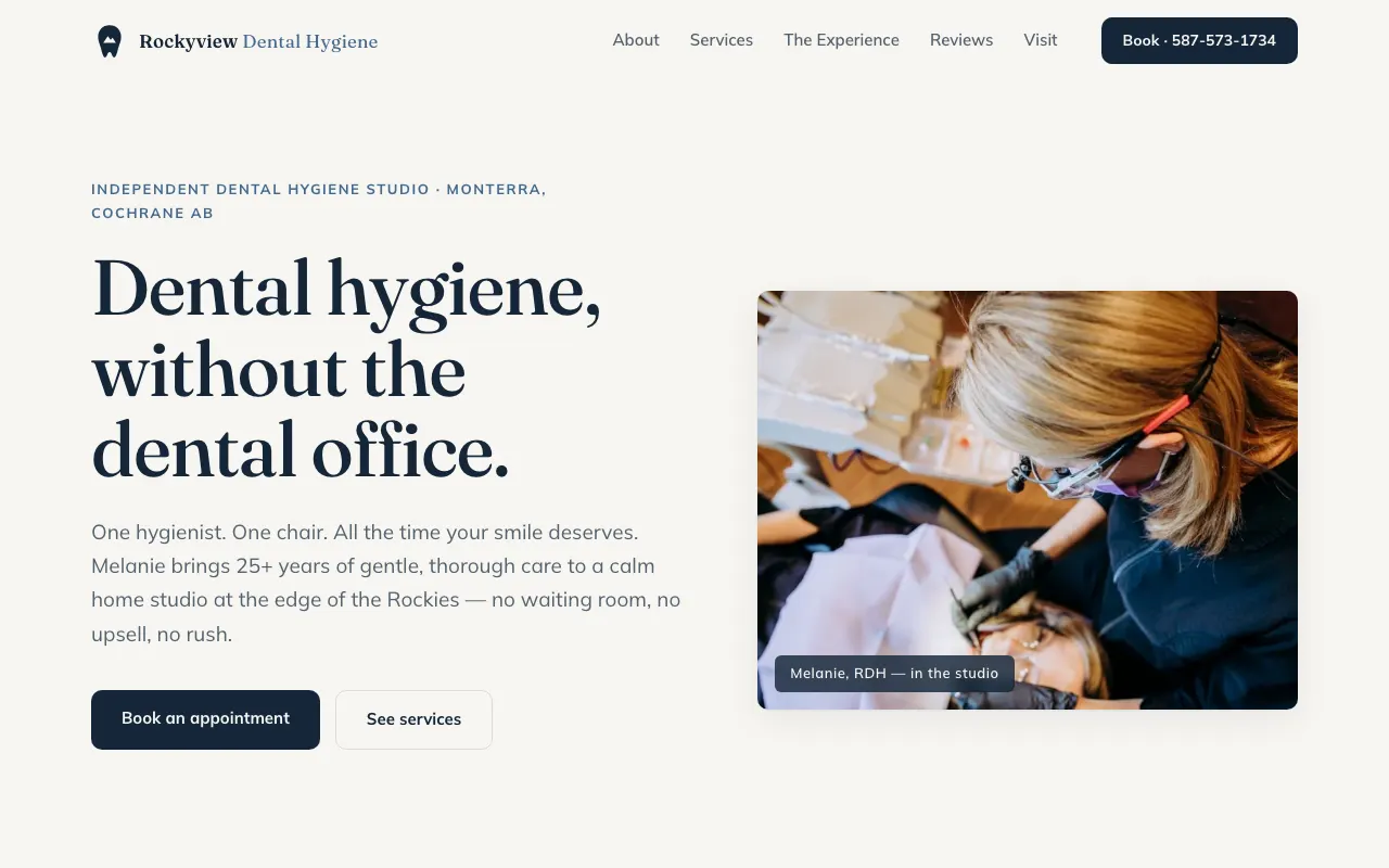 An independent dental hygiene studio near Cochrane - redesigned website
