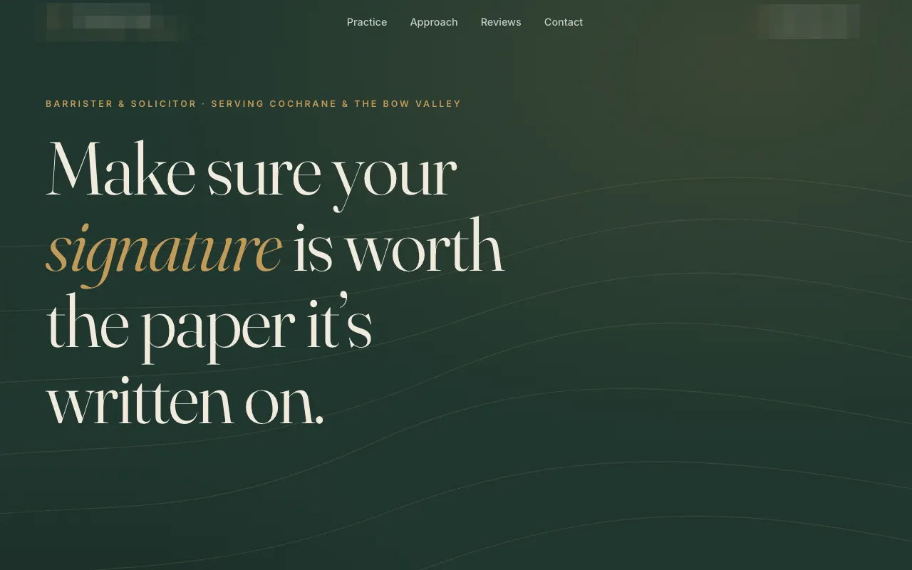 A Cochrane law firm - redesigned website (firm name blurred)