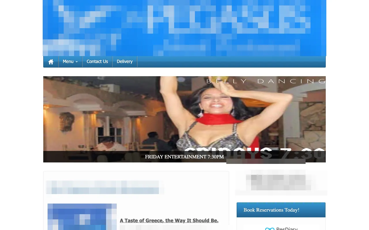 A family-run Greek restaurant in Calgary - old website (name blurred)